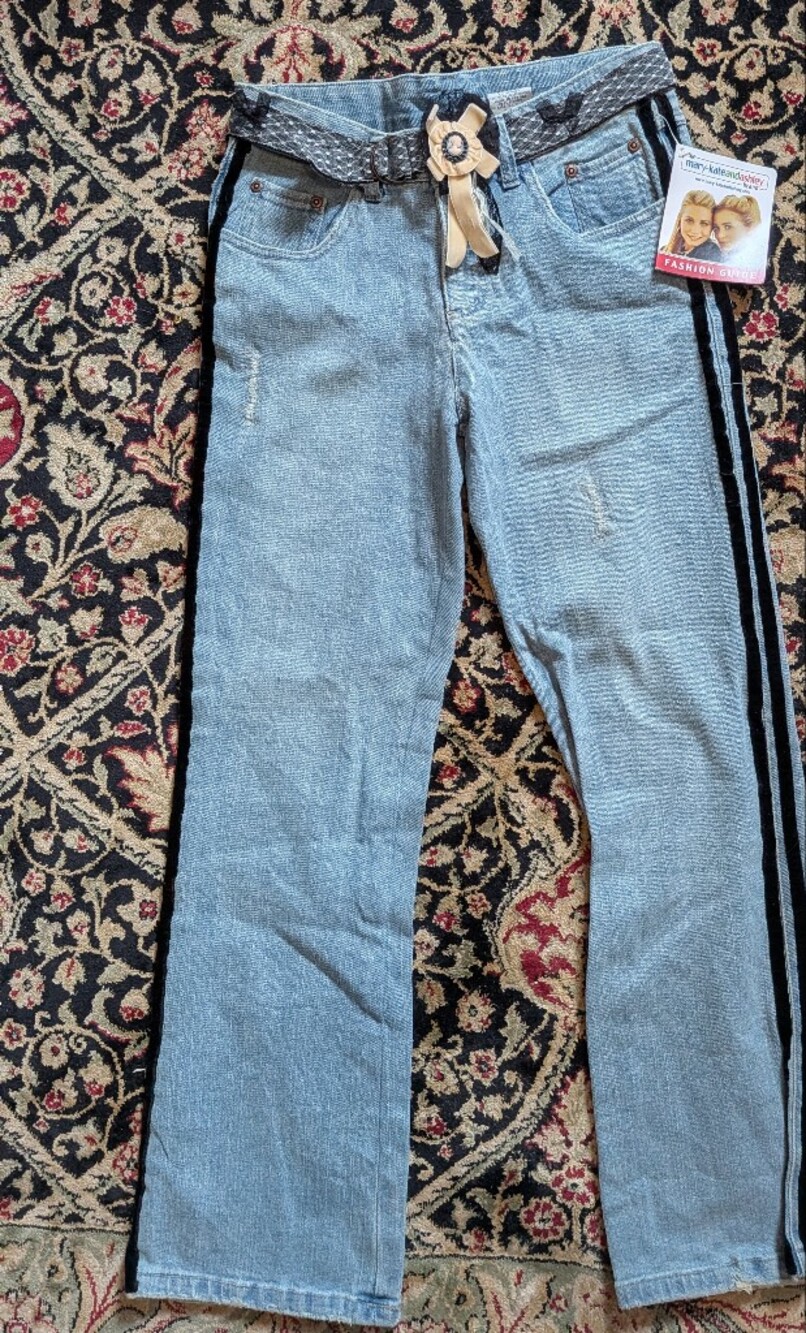 Vintage Mary-Kate and Ashley Light Wash Jeans with Black Side Stripes